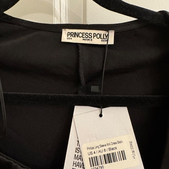 NWT Princess Polly US 4 Phillipa Long Sleeve Mini Satin Dress Bell Square Neck - Picture 4 of 6